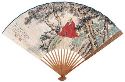 唐璟琦 甲戌（1934年）作 红衣罗汉 成扇